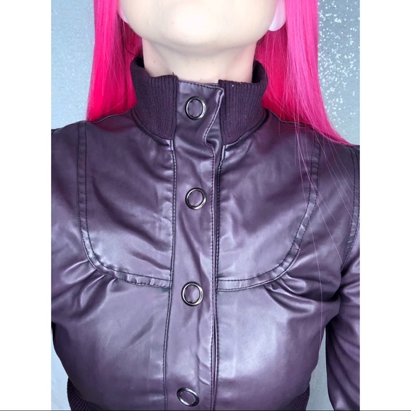 Purple Vegan Leather Puff Sleeve Jacket - Picture 7 of 7